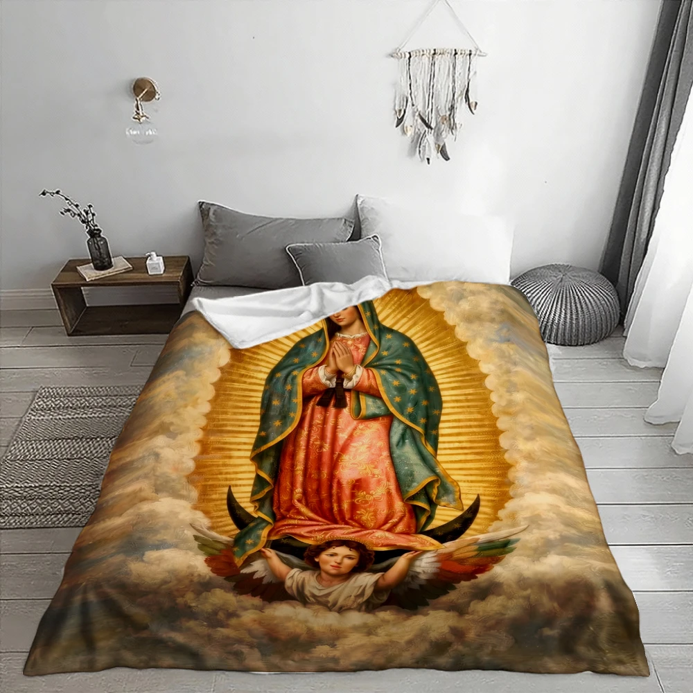 Our Lady of Guadalupe, Religious Gift, Blanket, Angel And Radiant Halo Design, Home Decor, Soft Cozy Multi-Purpose