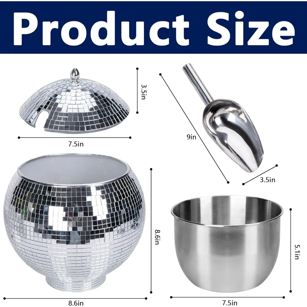 2.8L Disco Ice Bucket Set - Removable and Washable Retro Drink Bucket Party Supplies- Double Insulated Ice Bucket Beverage