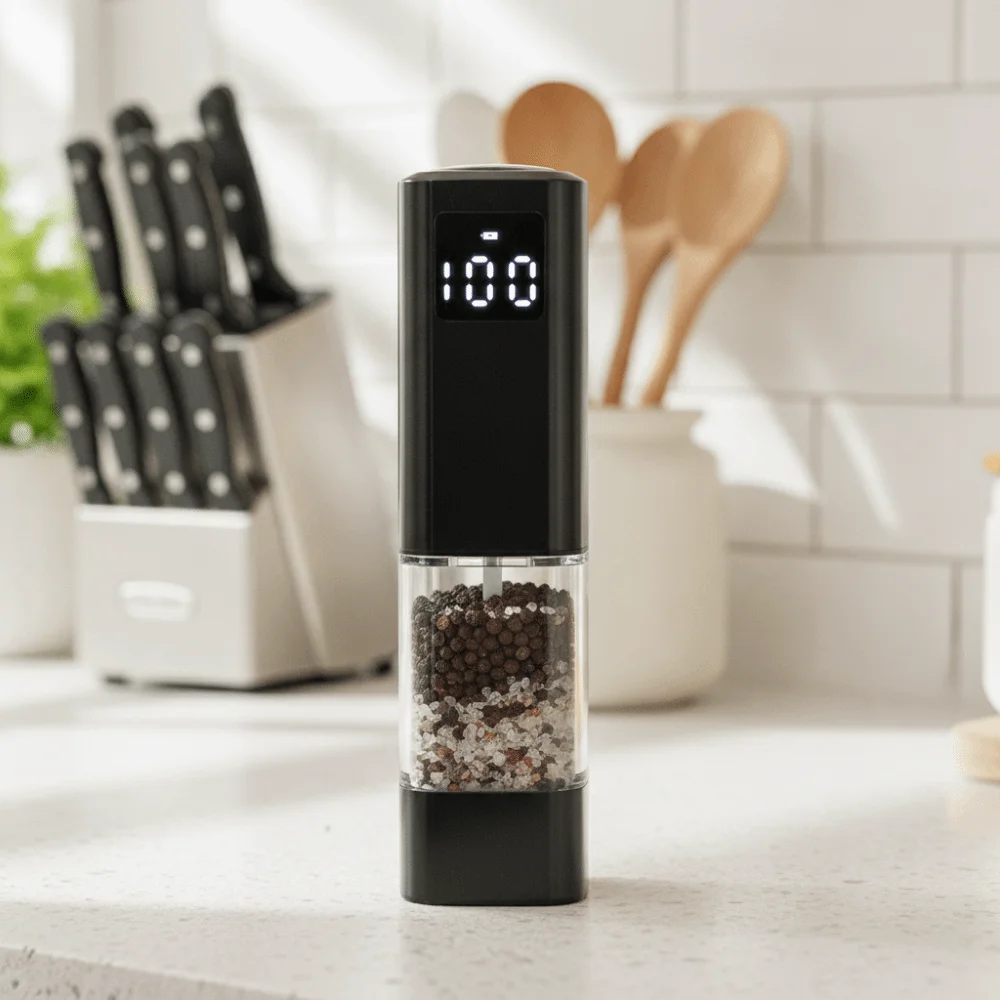 Adjustable Particle Coarseness Electric Salt and Pepper Grinder Rechargeable LED Display Automatic Spices Grinder Removable