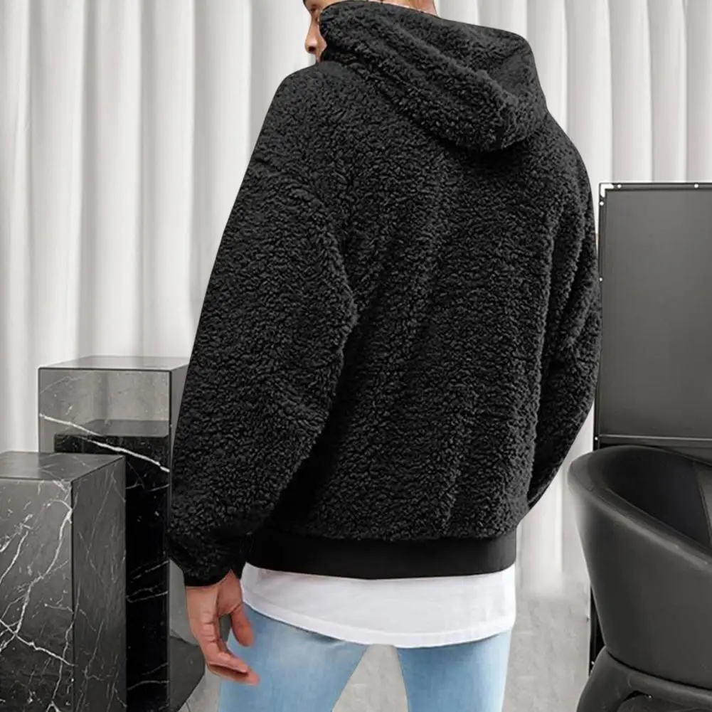 

Autumn Men's Sweatshirt Hoodie Solid Color Hooded Hat Long Sleeves Soft Thick Warm Plush Drawstring Men Hoodie for Daily Wear