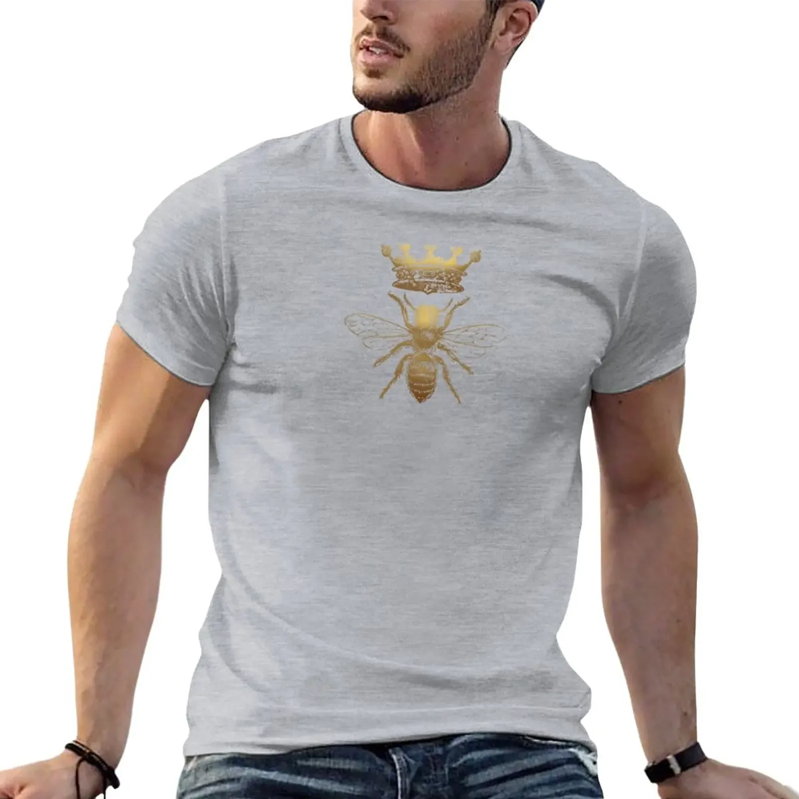 

Queen Bee Pattern Vintage Honey Bees Gold and White T-Shirt plus sizes summer tops sports fans heavyweight t shirts for men