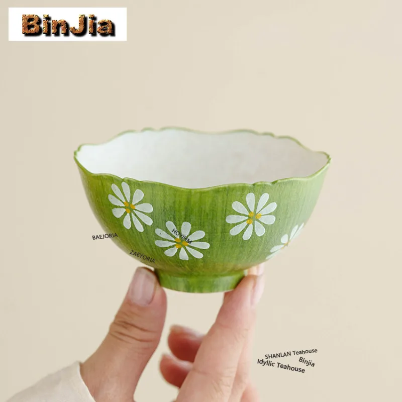 110ml Hand Painted Daisy Teacup Handmade Tea Bowl Tea Pair Tea-tasting Meditation Cup Jianzhan Master Cups Teaware Craft