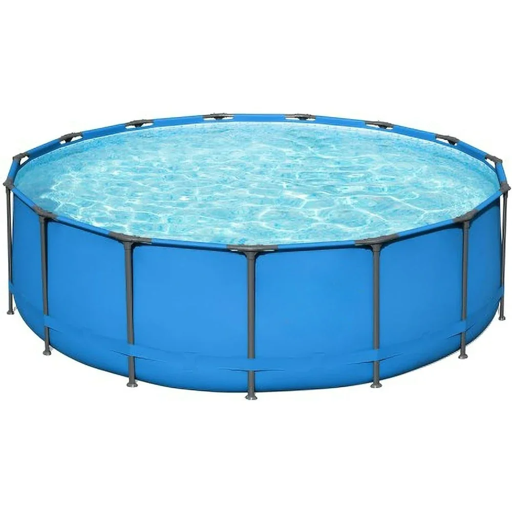 

Framed Pool 15’ x 48" Large Frame Round Metal Steel Frame Above Ground Outdoor Backyard Family Swimming Pool, Blue