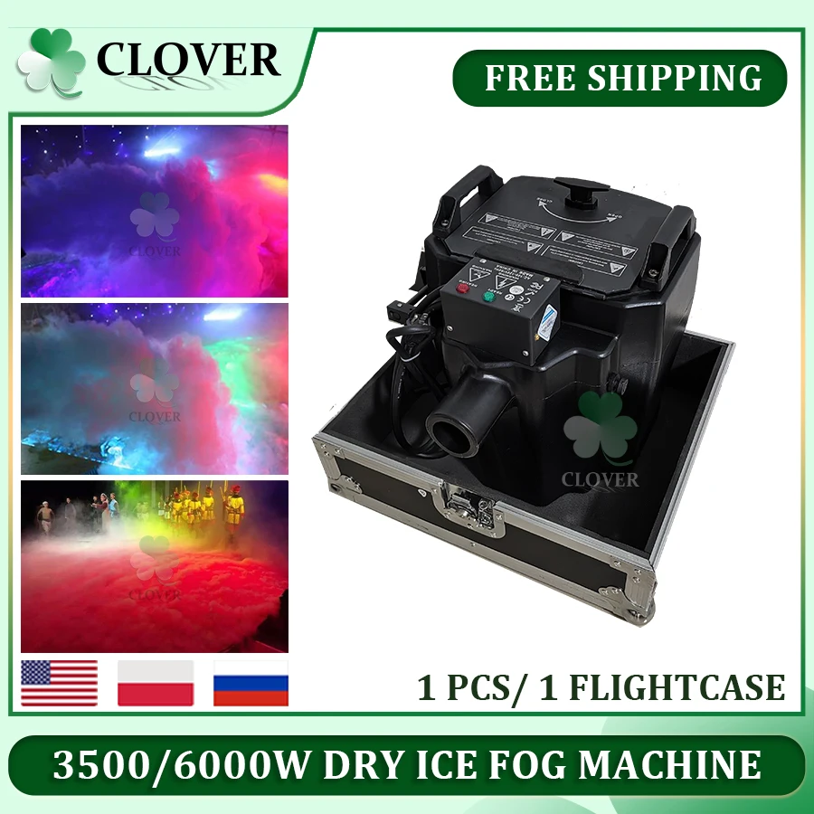 

No Tax 1pcs DMX 6000W Dry Ice Fog Machine With 1 Flycase For Wedding Low Ground Lying Smoke Machine With Pipe Party Concert