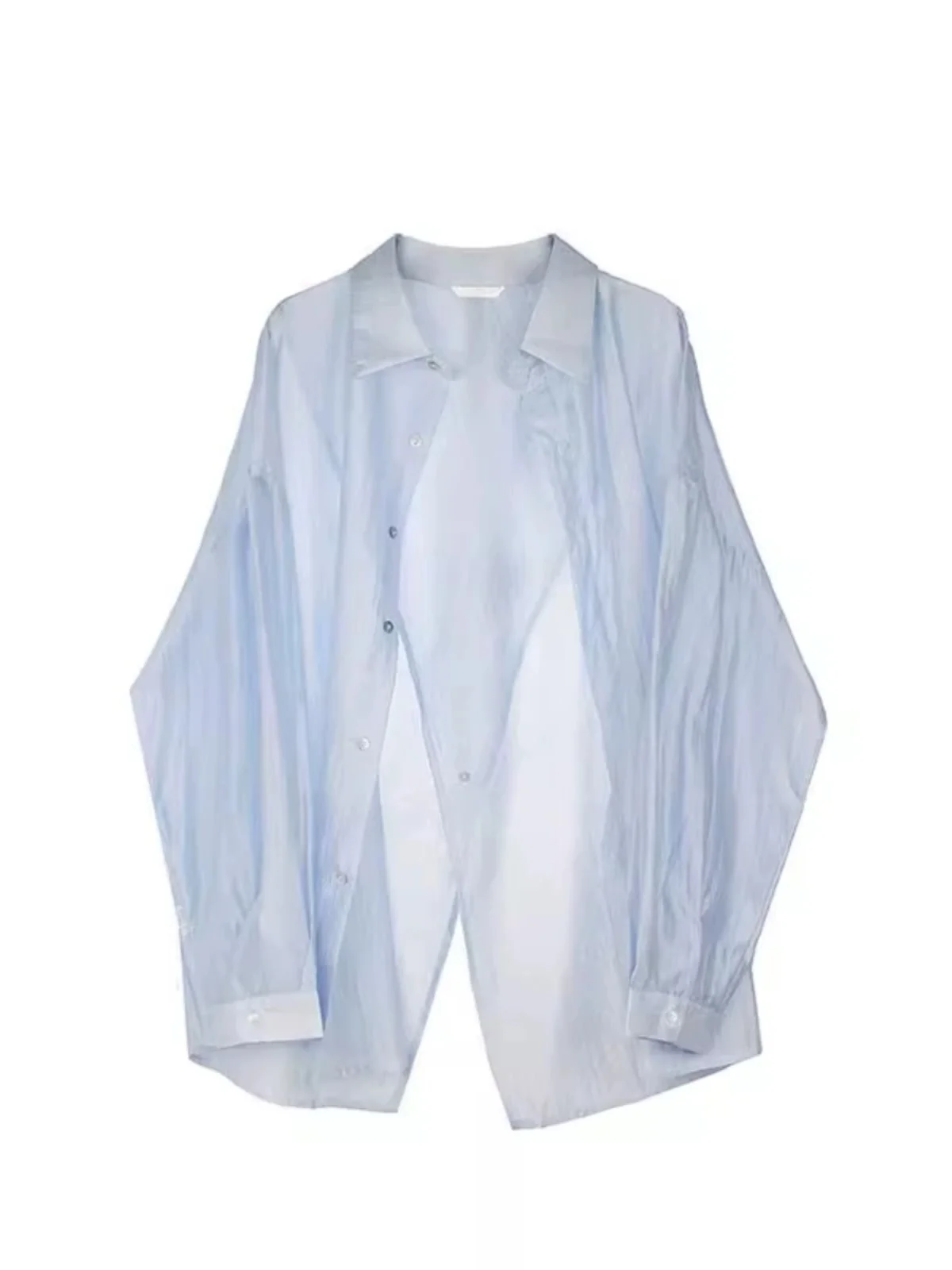 

Солнцезащитный кардиган из ледяного шелка для женщин, тонкая летняя верхняя одежда, рубашка-накидка в корейском стиле, с длинным рукавом, свободного кроя