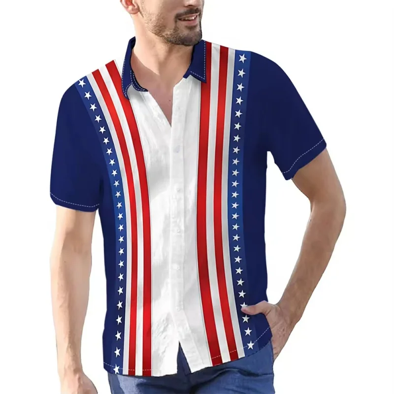 

3D Printed Colorful Stripes Hawaiian Shirt For Men Parrot Star Pattern Aloha Shirts Summer Short Sleeve Top Street Casual Blouse
