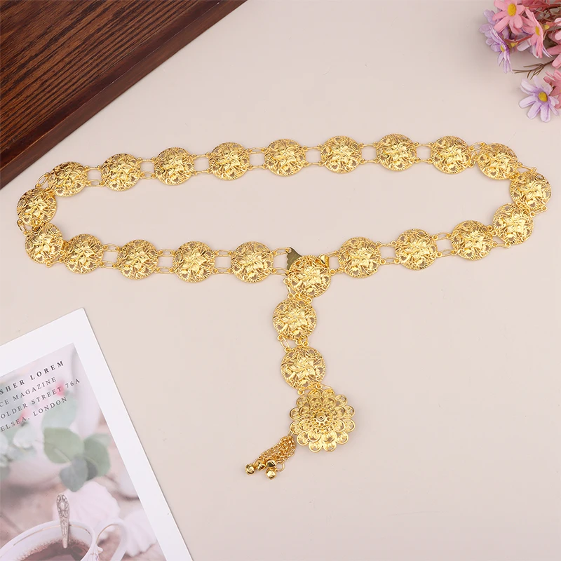 Fashion Gold Color Hollow Flower Ethnic Waist Chain Belly Dance Jewelry Belts Thai Turkish Female Body Chain