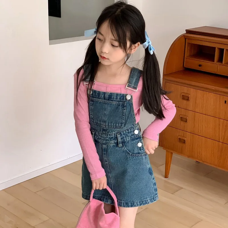 Girls' Suspender Skirt Autumn Clothing Western Style Fashion Denim Brace Short SkirtALine Skirt Children One Piece Dropshipping