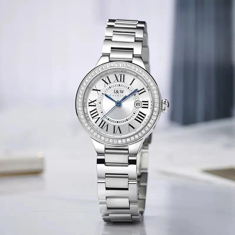 Carnaval dameshorloge topmerk luxe mozaïek zirkoon quartz horloges voor dames roestvrij staal mode waterdicht polshorloge