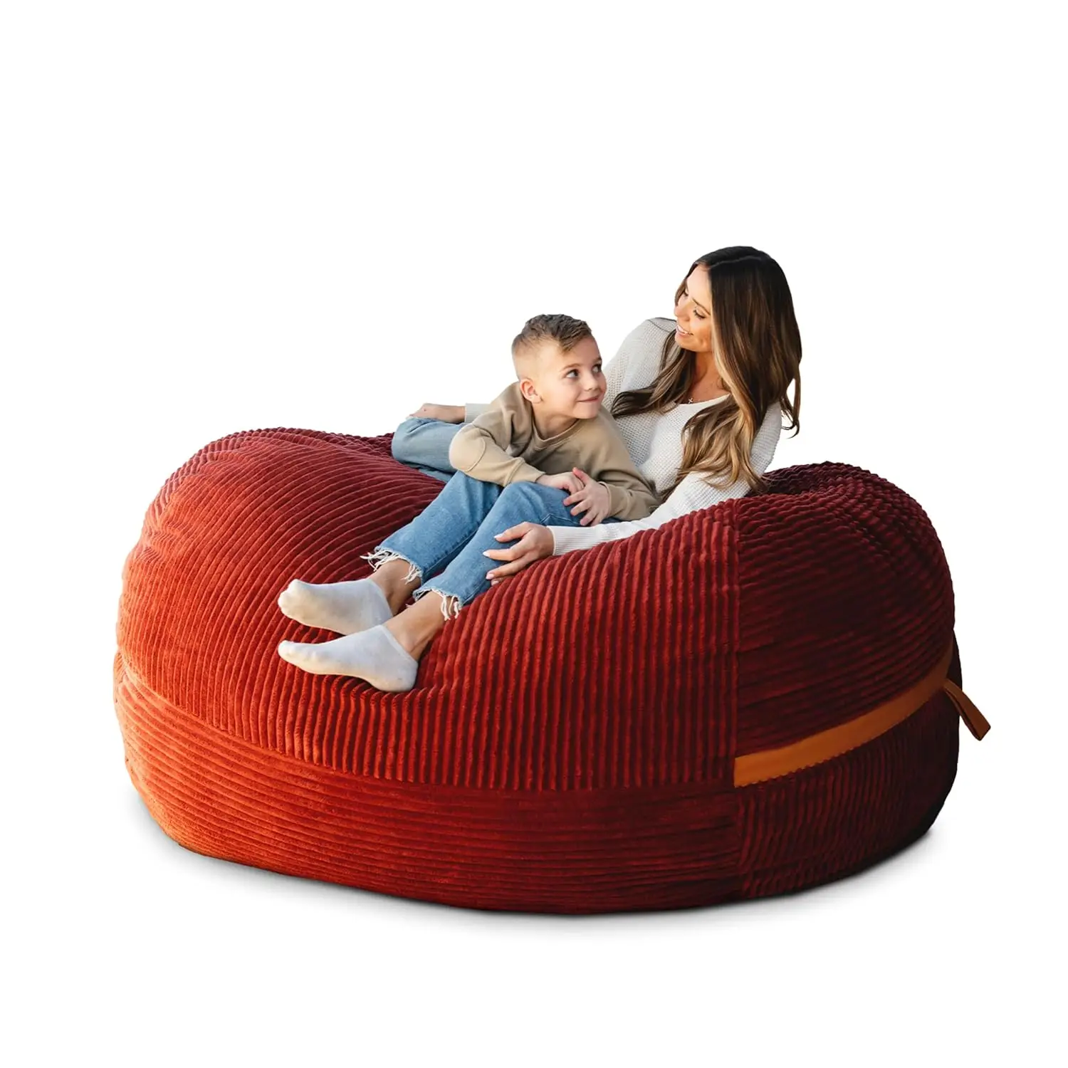 7Ft Foam Bean Bag Chair For Family, Living Space & Basement, Deep Terracotta Corded Plush, Customized