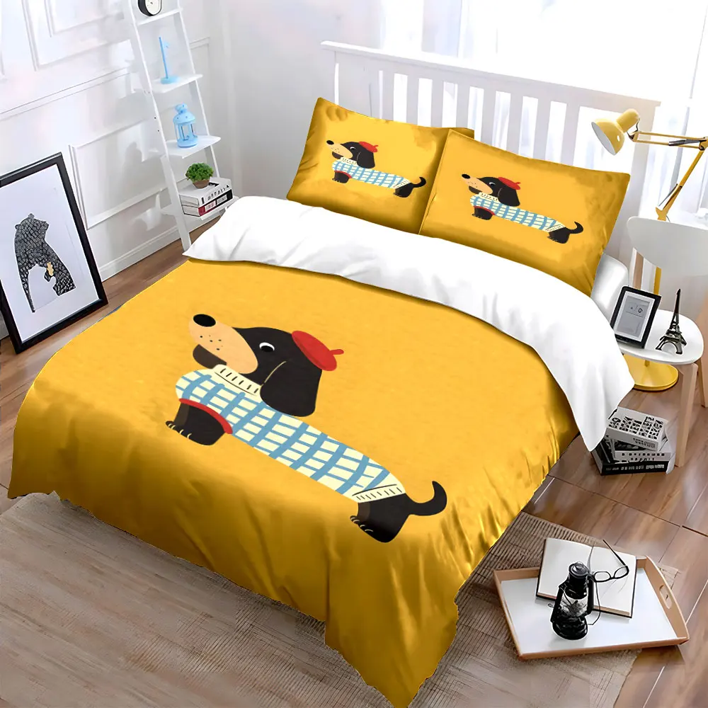

Cartoon Dog Decor Set Soft Skin-Friendly Bedding Set Includes 1 Duvet Cover And 2 Pillowcase, Gift