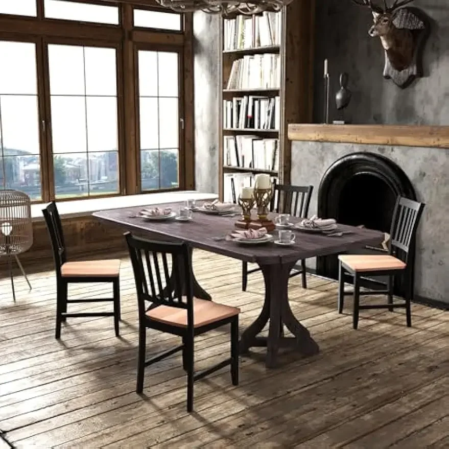 Juego de 4 sillas de comedor, silla de cocina de granja con patas de madera de caucho, sillas auxiliares de comedor sin brazos fáciles de montar, comedor