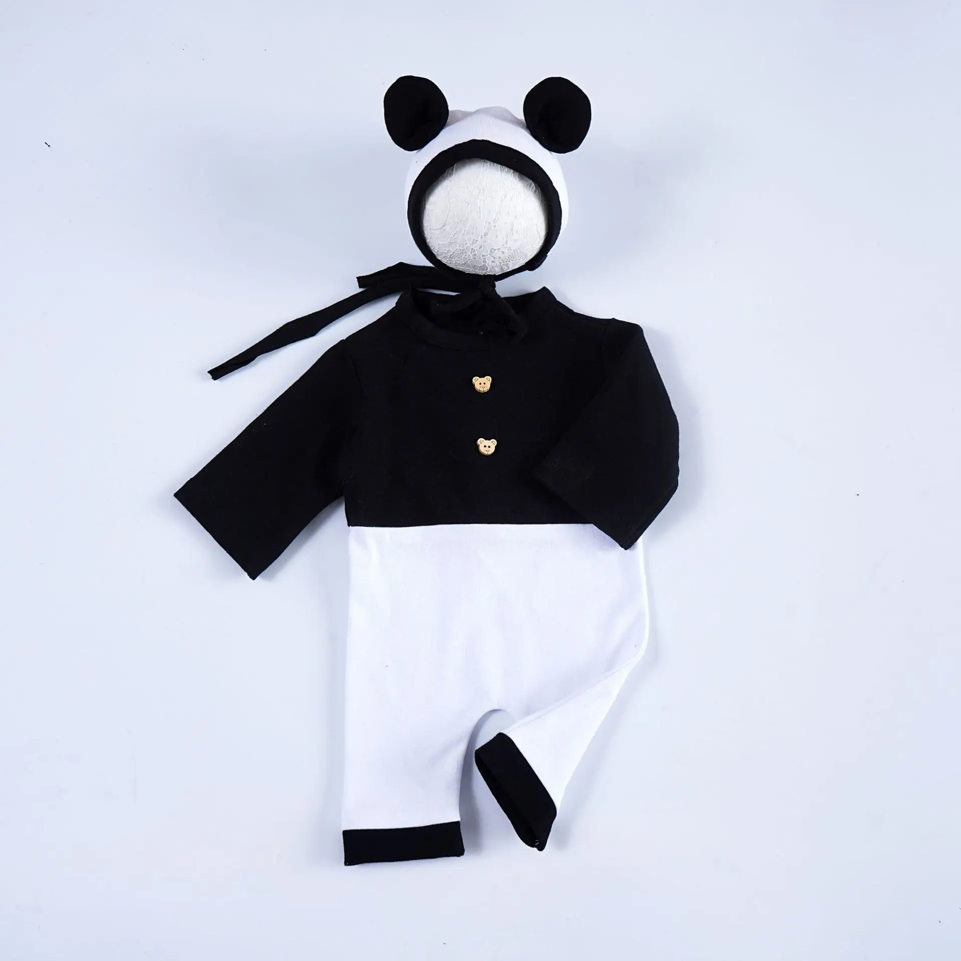 Sunshine Pasgeboren Fotografie Props Babykleding Panda Thema Breien Jumpsuits En Pop Hoed Pakken Schattige Dieren Foto Kleding