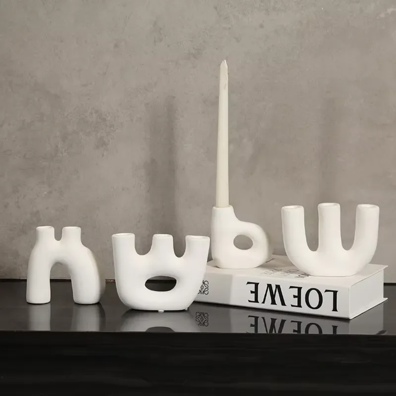 Modern Minimalist White Ceramic Candle Holder for Christmas Table Decoration and Display