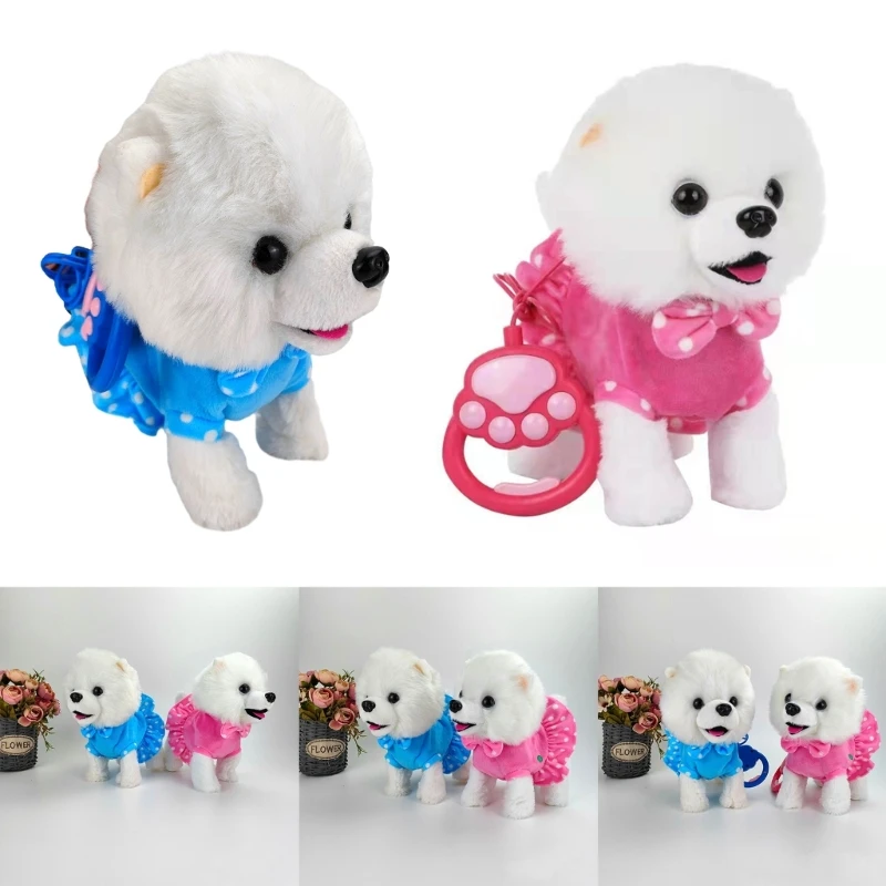 F1CB Walking Dog Plush Toy Toddler Crawling Learning Toy with Music Leash Rope Puppy Dog Toy Electronic Gift Boy Girl Favor