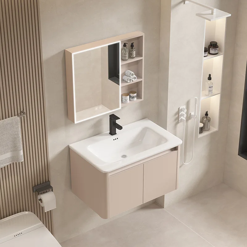 XL bathroom cabinet honeycomb aluminum integrated ceramic intelligent defogging washbasin light luxury washbasin set