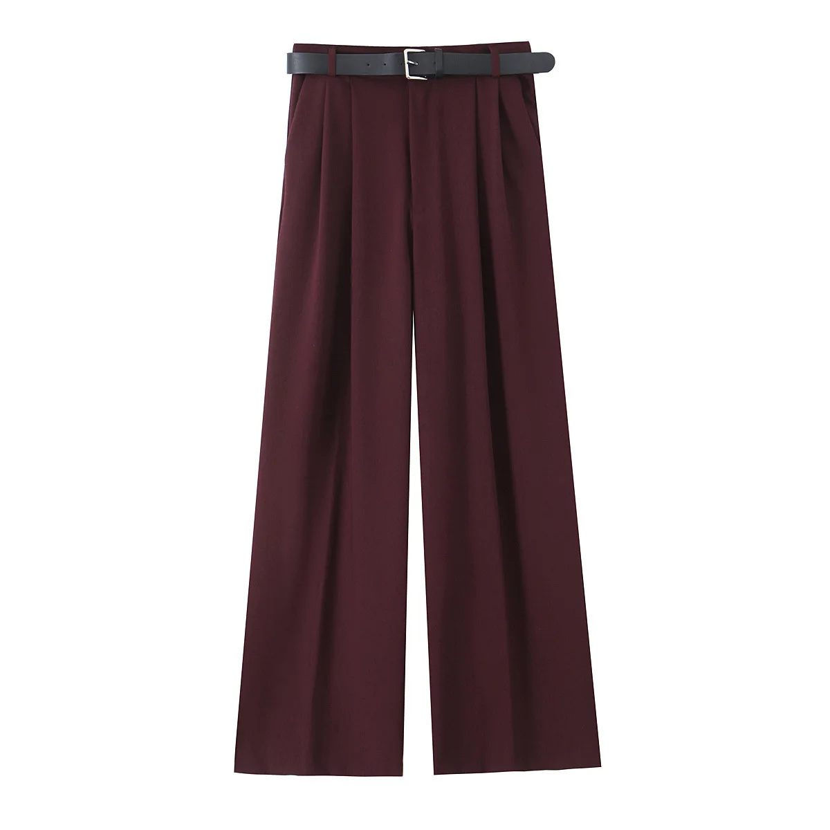 Spring 2025 New Burgundy Suits Pants for Women Office Lady Elegant High Waist Wide Leg Fashion Trousers with Pockets Black Gray