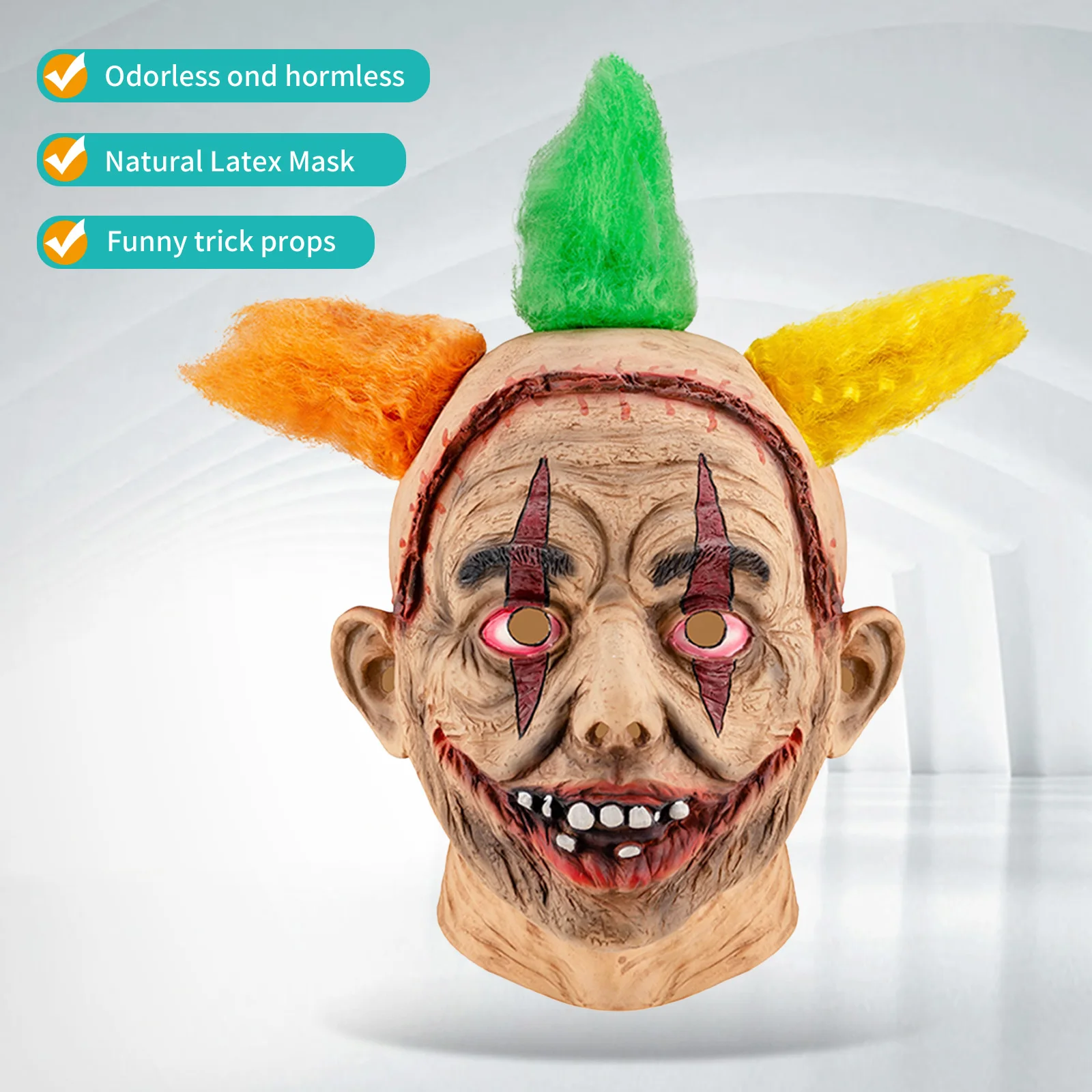 Scary Clown Latex Mask with Colorful Hair, Realistic Horror Halloween Costume Mask for Cosplay, Haunted House, Prank & Party Pro
