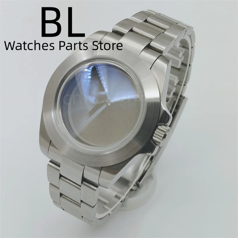 BLIGER 40mm Brushed Watch Case With Stainless Steel Strap BLUE AR Domed Glass 100m Warter Resistance Fit NH34 NH35 NH36 Movement
