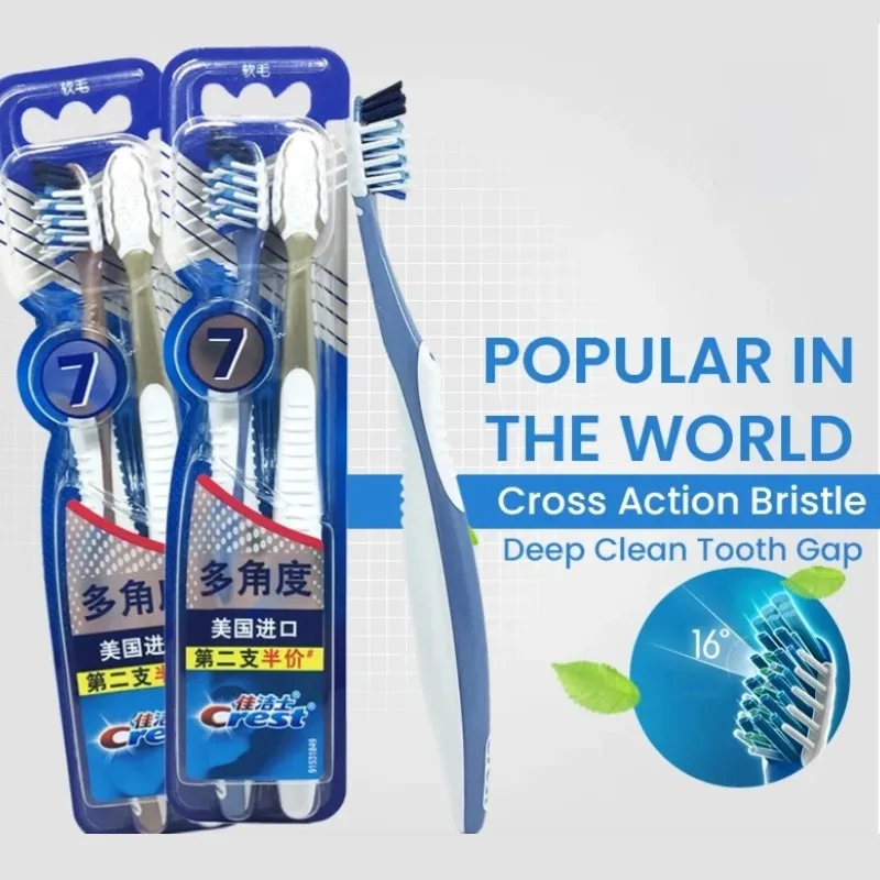 1 Box Crest 7-Action Toothbrush Buy 1 Get 1 Free 2-Pack Soft Toothbrush Oral Cleaning Manual Toothbrush