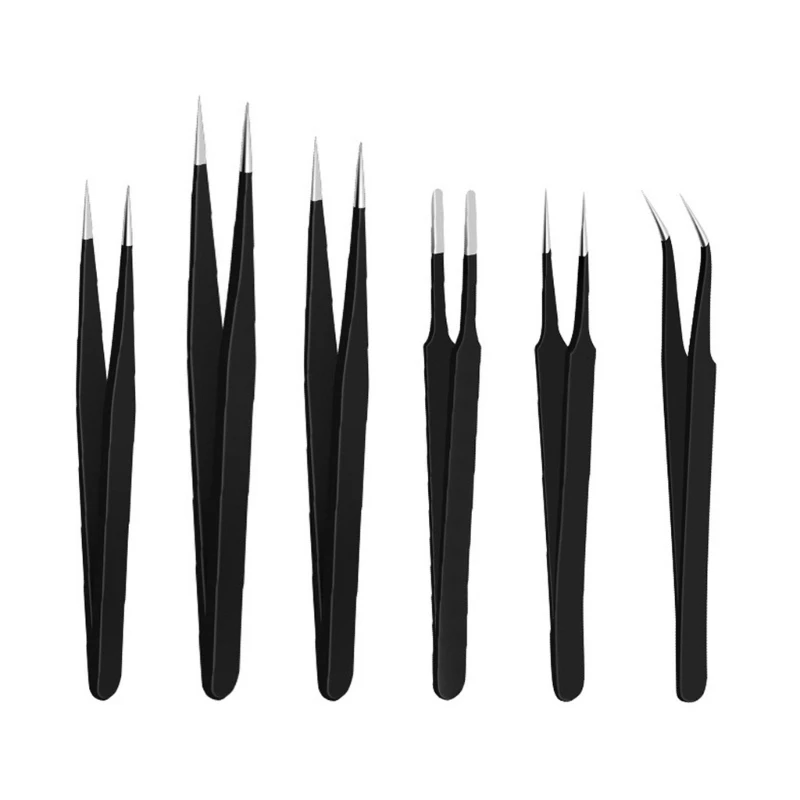 6Pcs Anti-static Tweezers Set Multifunctional Precise Tweezers High Hardness 517A