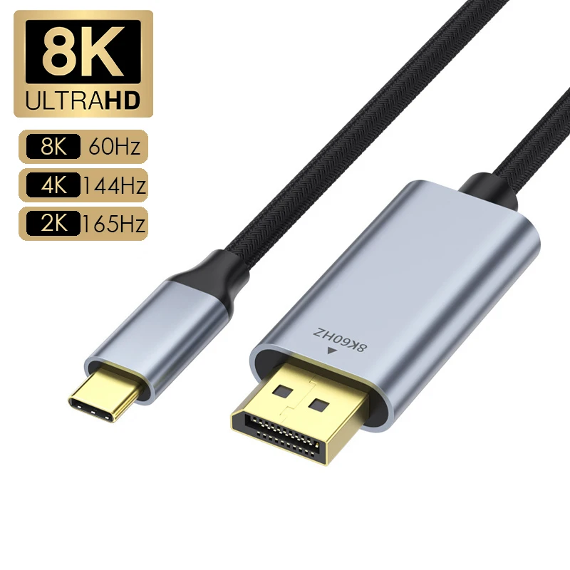 8K 60Hz USB Type C 3.1 to DP1.4 Displayport Cable 4K@144Hz for Macbook Pro 16 Pro Max Thunderbolt 3/4 Display Port Cord 32.4Gbps