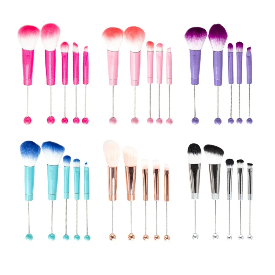 5pcs Beadable Makeup Brushes Unique Brushes Silicone Beads DIY Makeup Cosmetic Brushes Beaded Brushes Kit For DIY