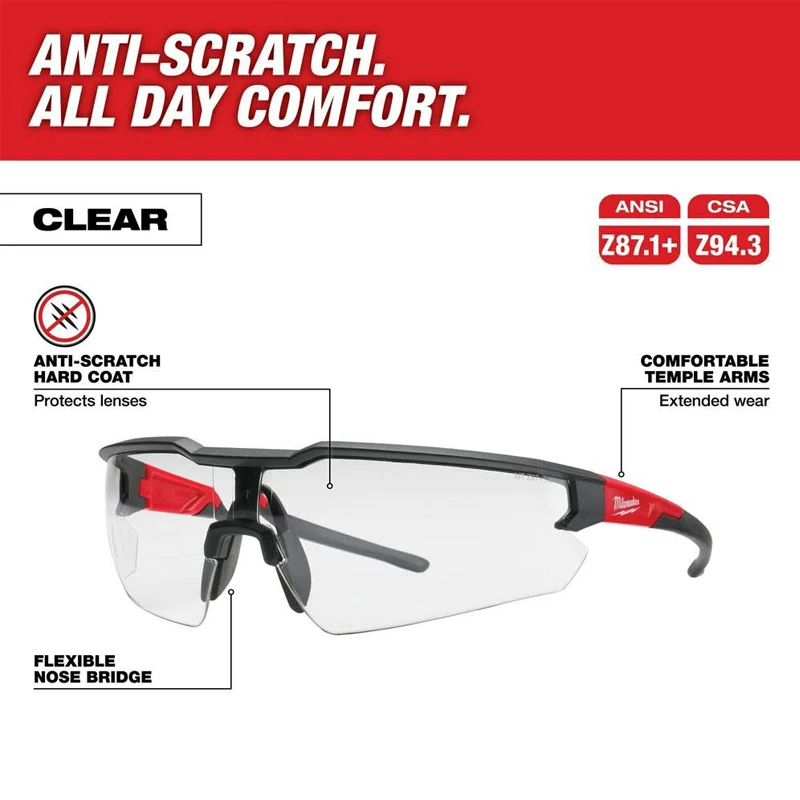 Milwaukee 48-73-2000A Clear Safety Glasses Durable Anti fog Scratch Resistant Lenses For Extended Wear Goggles Tool Accessories