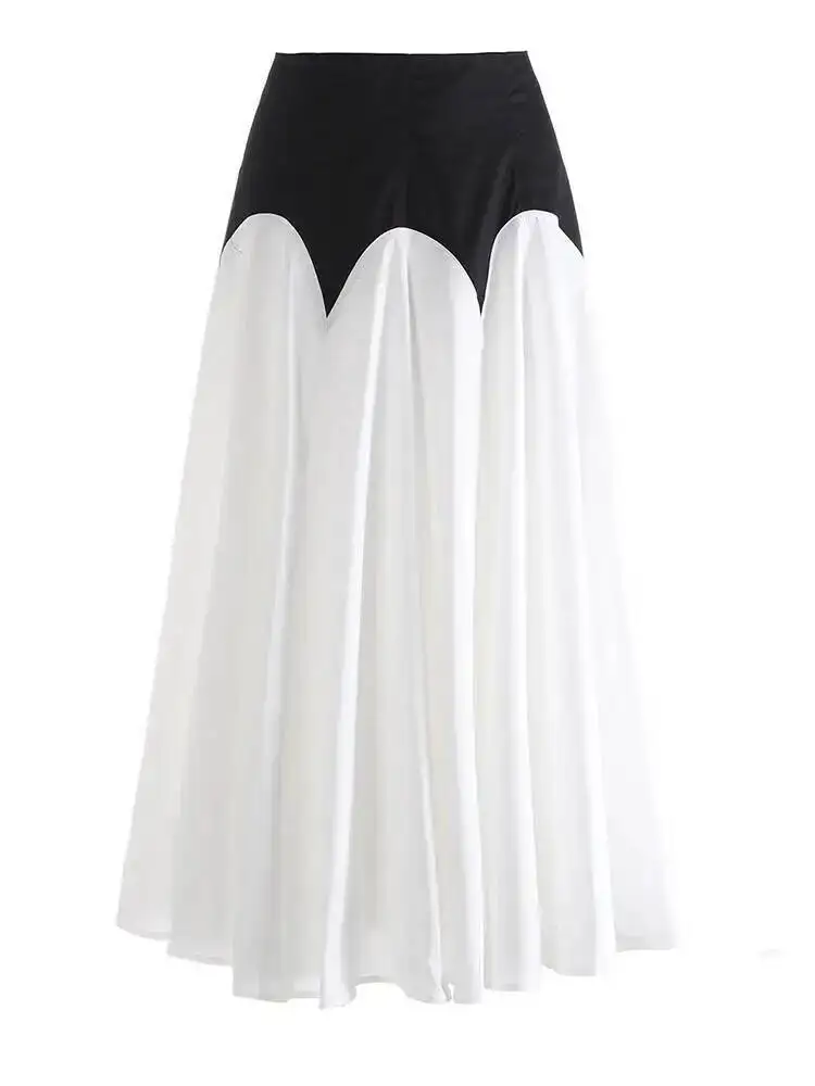 

High Waist Black White Color-block Elegant A-line Half-body Skirt Women Fashion Tide New Spring Autumn