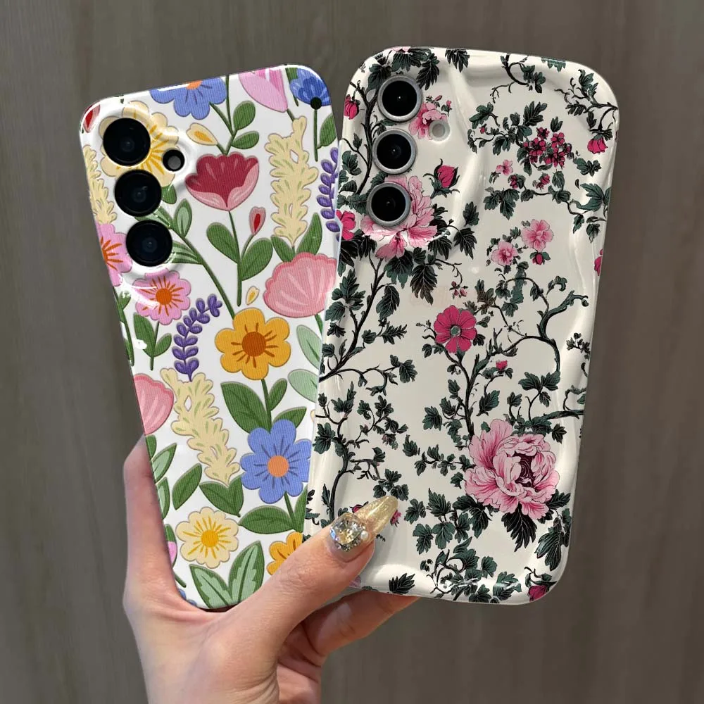 

Luxury flower pattern Phone Case For Samsung Galaxy A13 A15 A16 A06 A11 A12 A14 A05 M11 M12 F12 4G 5G Feilin Wave Oil Shell