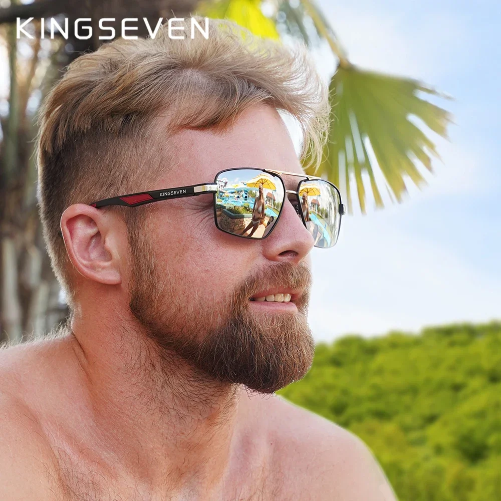 Ship From USA KINGSEVEN Classic Aluminum Men's Sunglasses Holiday Polarized Lens Temples Sun glasses Outdoor Sports Eyewear