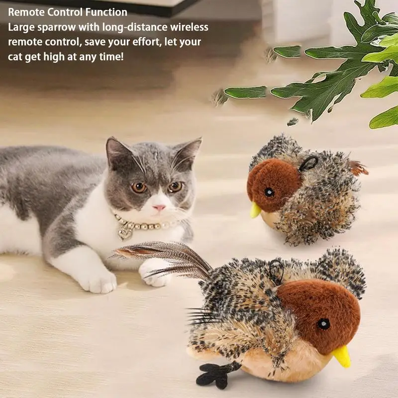 Chirping Bird Cat Toy telecomando Flapping Wings Interactive Plush Bird Toys Meldy Chaser simulato cinguettio uccello per gatto