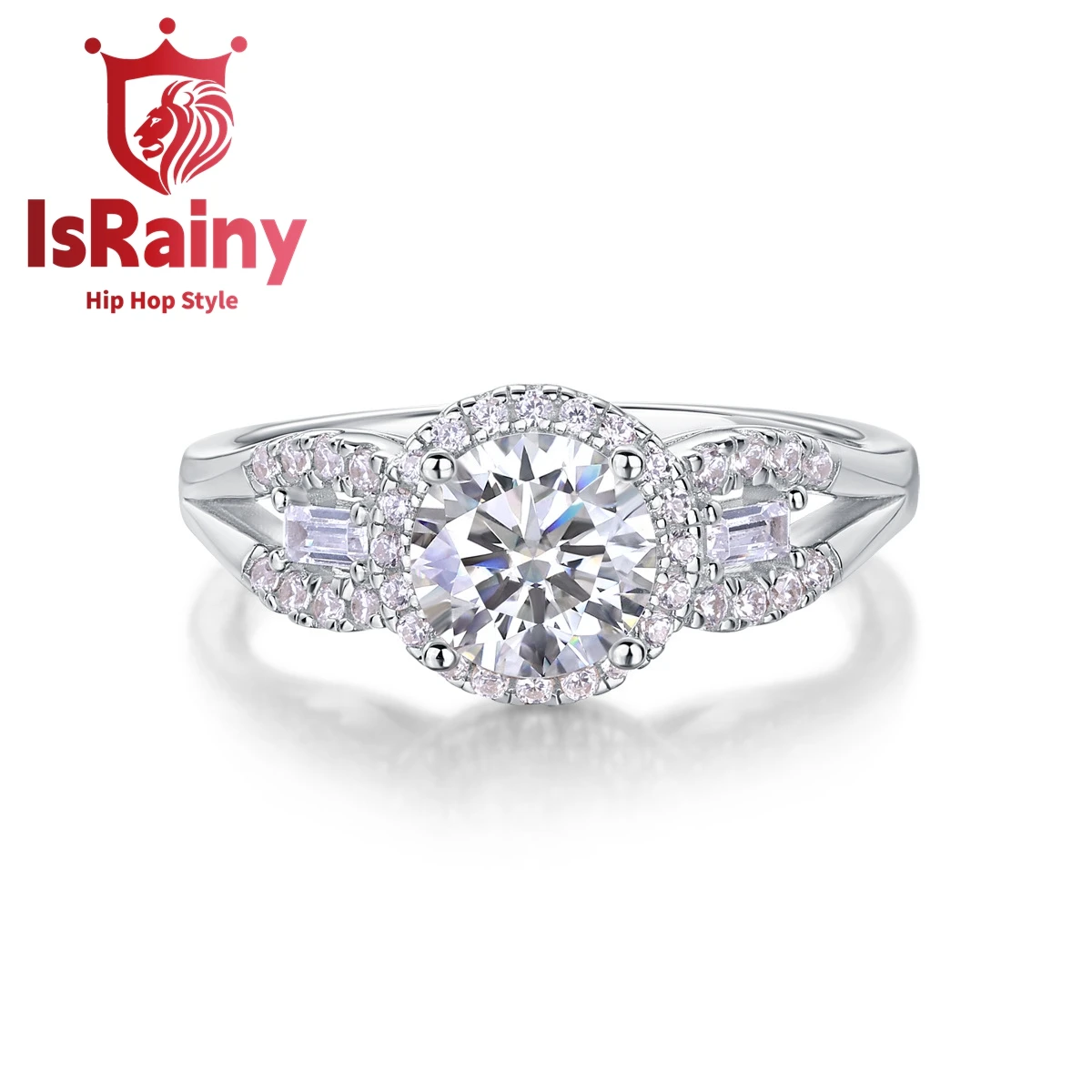 

IsRainy Hip Hop Rock Solid 925 Sterling Silver Round Real GRA Moissanite Diamonds Rings Engagement Anniversary Fine Jewelry