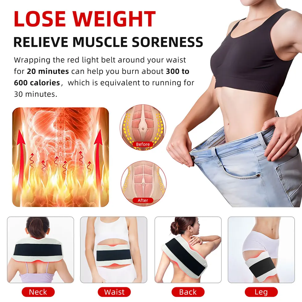 ZJKC 940nm 660nm 850nm Red Light Belt For Body Shaping Silicone Foldable Infrared Heated Knee Wrap Neck Waist Muscle Pain Relief