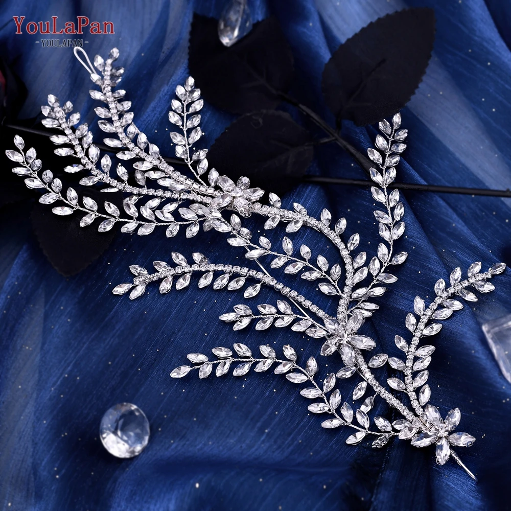 YouLaPan Wedding Hair Accessories Crystal Flower Bridal Headpiece Jewelry Bridal Rhinestones Leaf Shape Women Headband HP436