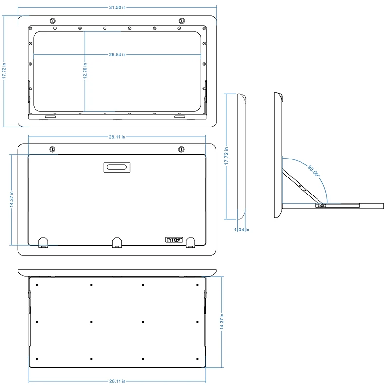 

TYTXRV 800*450mm RV Folding Table with LED Light Lockable Camper Black Outside Picnic Wall Mounted Table