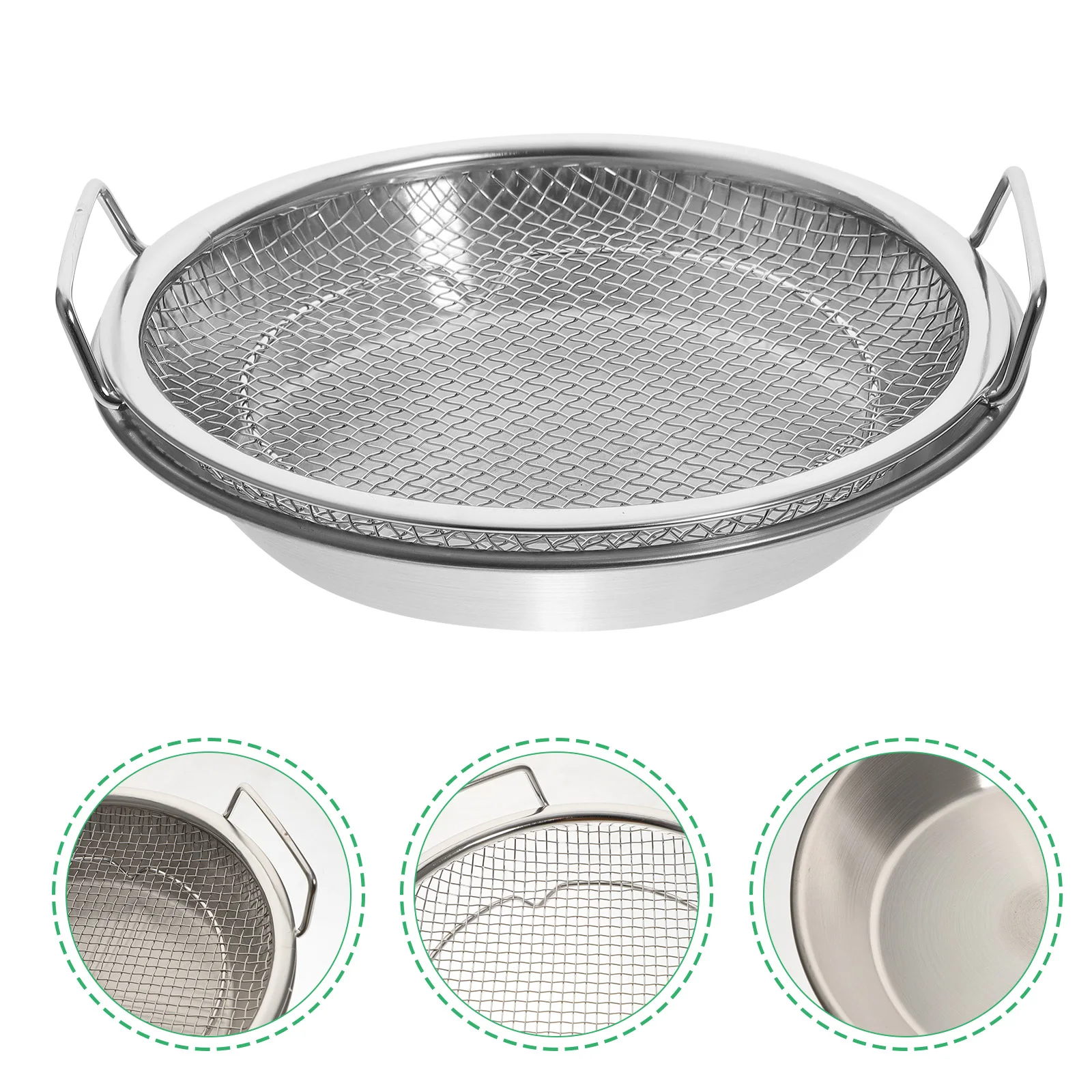 

1 set Stainless Steel Drain Tray with Frying Net 22CM Oil Drip Strainer Snack Dish Grilled Plate Fruit Container Kitchen Filter