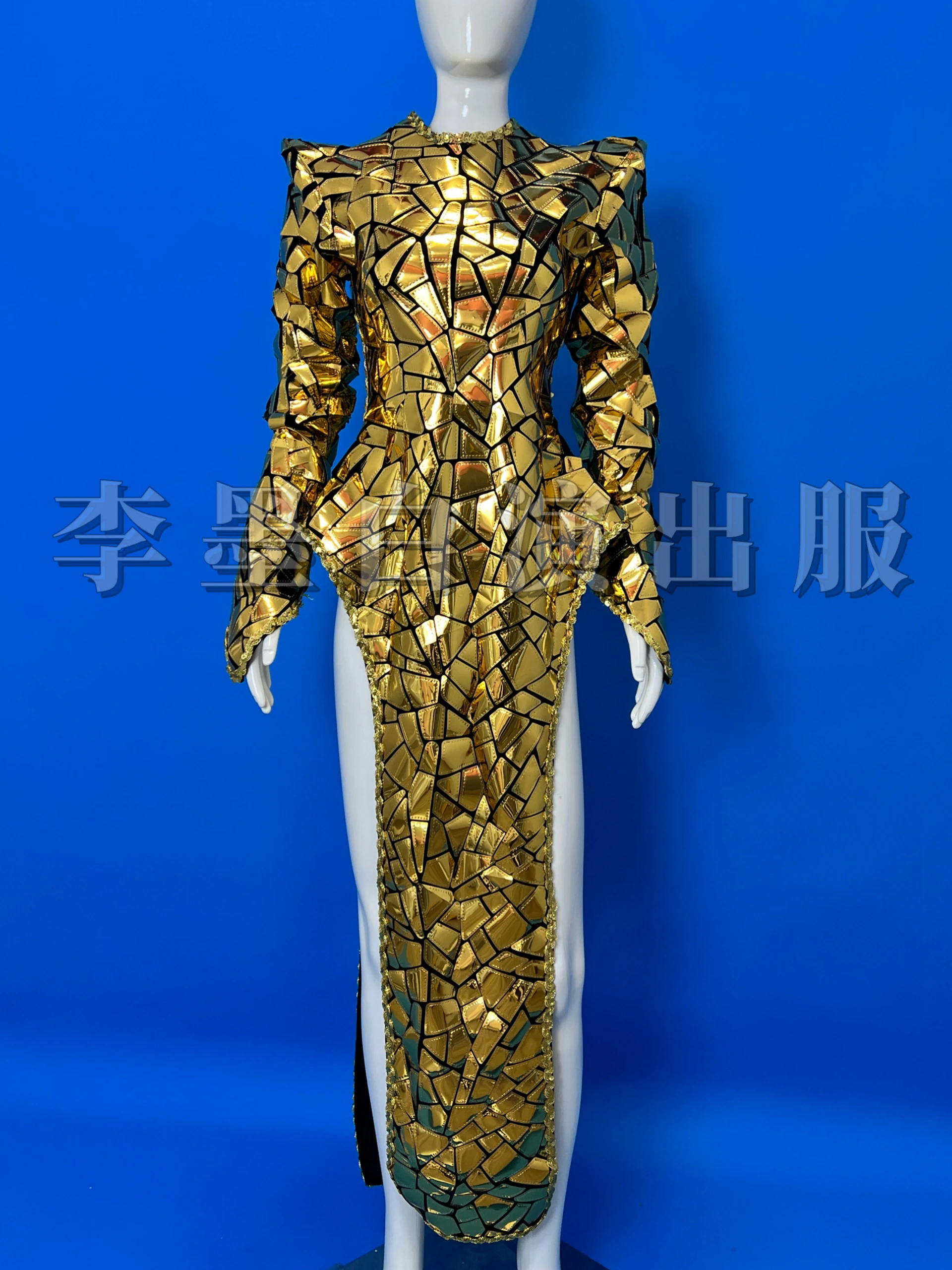 

Golden Mirror Face Sexy Gogo Dance Dress Nightclub Bar Party Show Clothes Dancehall Queen Outfit Stage Costumes Clubwear