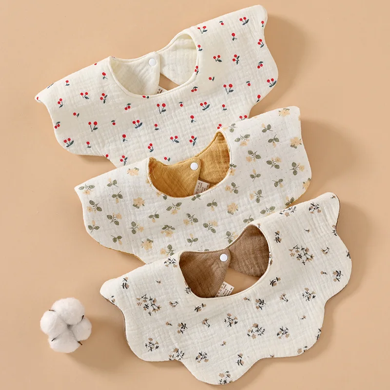 Four Seasons Cotton Gauze Four Season Petal Double-sided Baby Drool Towel Cute Print Flower 360 Degree Small Bibs Drool Towel