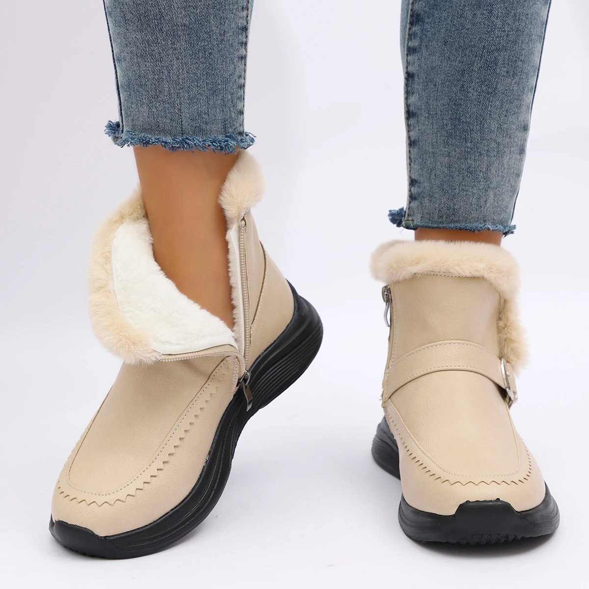 2026 Winter Neue Mode Damenstiefel Verdickte Warme Baumwollschuhe Wildleder Dickbesohlte Rutschfeste Damen-Sneaker Lässige Schneestiefel – Detail 4