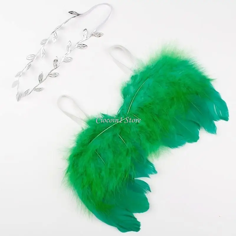 y1ub fuzzy-feather Angel Wings مجموعة رأس من أجل Baby Cosplay Girls Costume Photosith