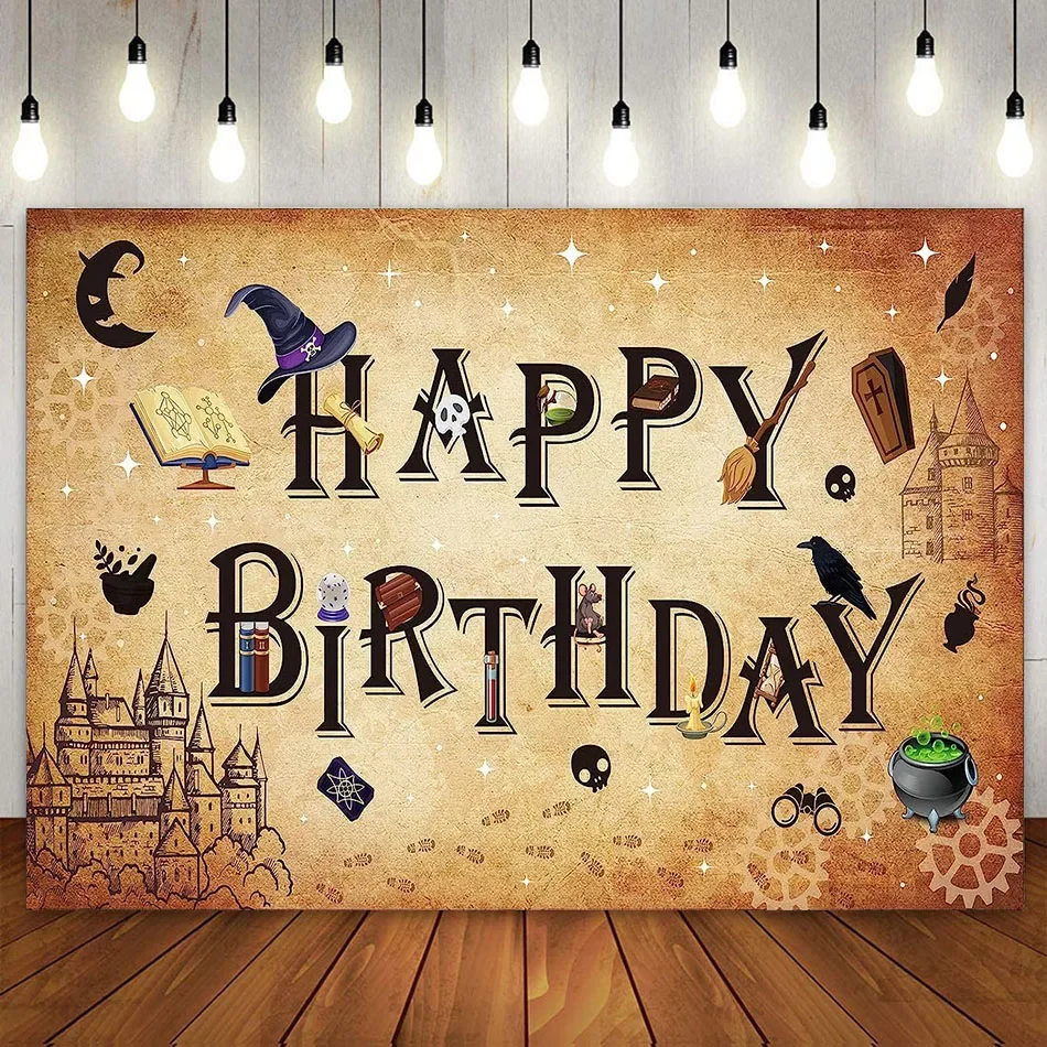 Happy Birthday Party Magic School Theme Decoration Banner Background Magic Boys and Girls Children Photography Background Photo