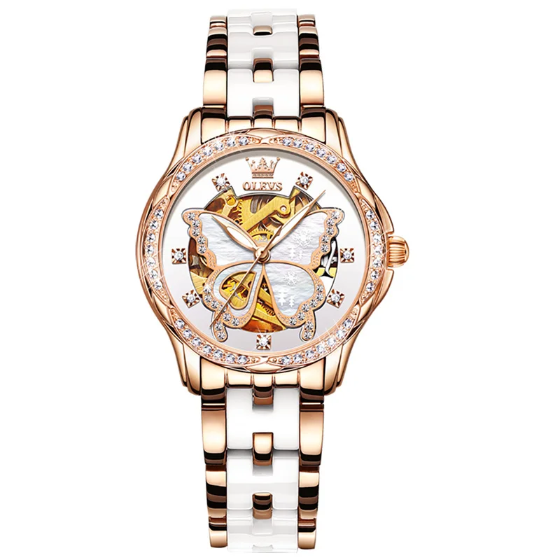 OLEVS 2026 New Fashion Luxury Ceramics Butterfly Surface Watch Women Automatic Mechanical Watches For Women Montre Femme reloj