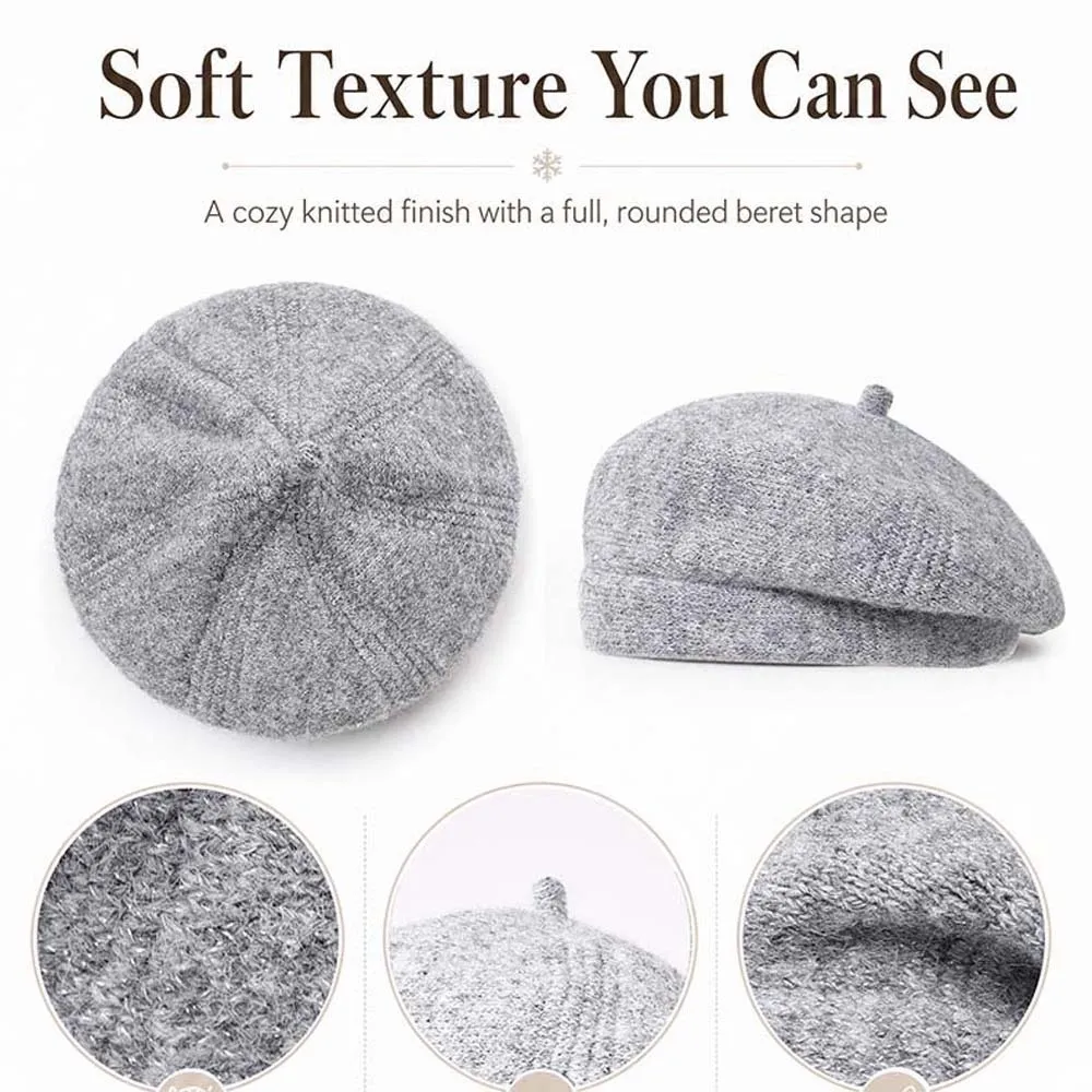 Thermal Headwear Fleece Lined Knit Beret Hat Elastic Thickened French Style Cap Breathable Windproof Thick Warm Bonnet Ladies