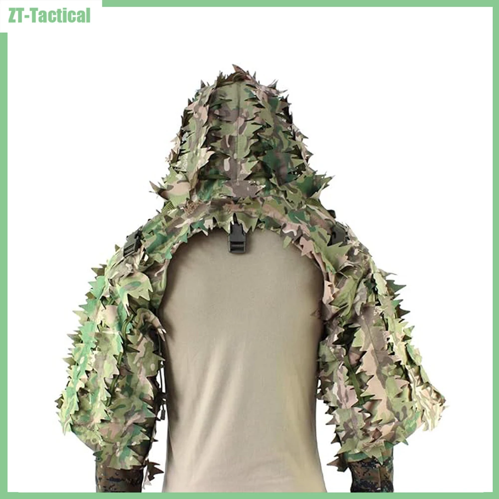 Ghillie Suit Foundation Tactical Sniper Coat Viper Hoods Camouflage Clothes For Airsoft Paintball Hunting Accessories, 3D leaves