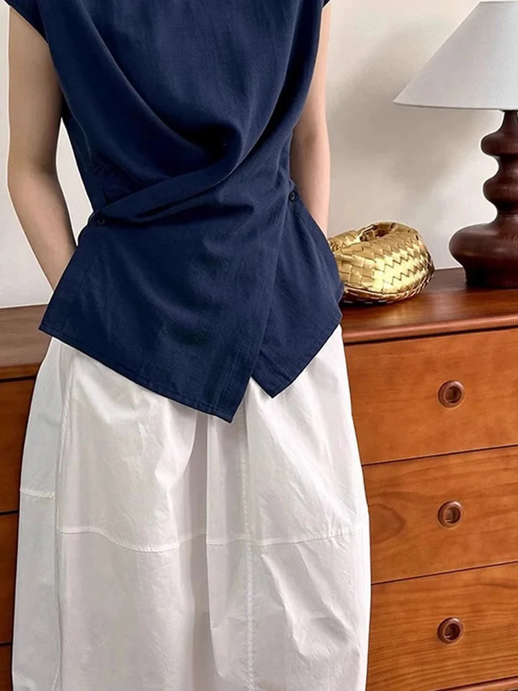 

Faionable Casual Cross Design ort Sve T-irt Women's Top Versatile Summer 2025 Korean Sle round Ne Silk Blend