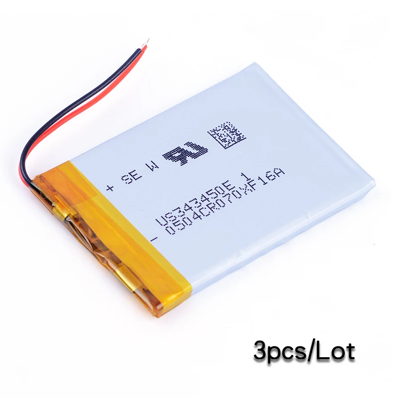 

3pcs/Lo 343450 3.7V 550mAh Lithium li-Polymer Rechargeable Battery For phone MP4 MP5 GPS PSP DVR E-Book speaker toys