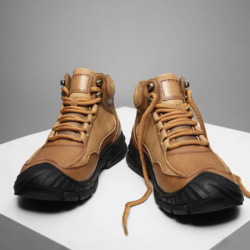 

High End Autumn Winter New Men High Top Boots Outdoor Anti Slip Casual Retro Sports Hiking Shoes Height Increasing Warm Boots