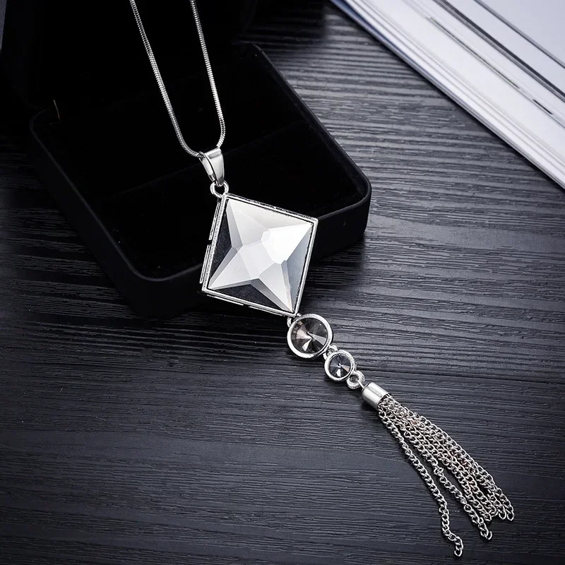 Women Long Tassel Necklaces Collier Femme Maxi Fashion Square Geometric Necklace Statement Colar Accessories Jewelry Gift