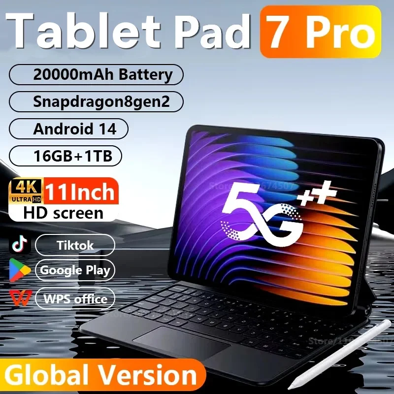 Global Version Original Android Pad 7 Pro Tablet 11inch HD 4K Android 14 16GB 1TB 2TB 20000mAh 5G Dual SIM Original Tablet PC